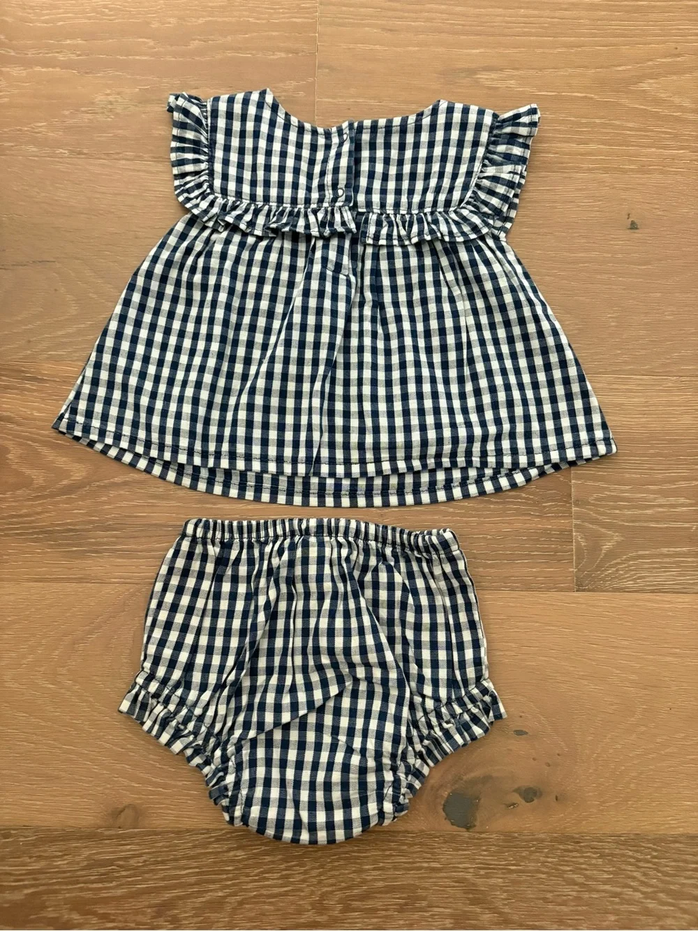 NWT Navy and White Gingham Baby Dress & Bloomer Set; 12-18 months